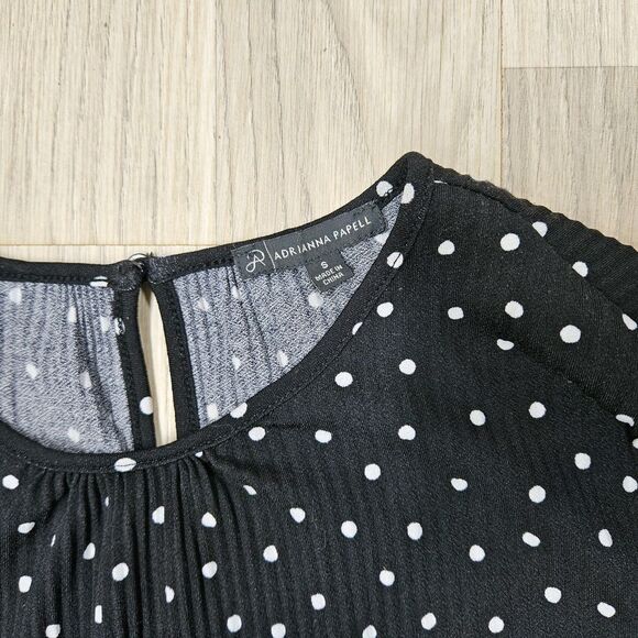 Adrianna Papell Womens Black Blouse Polka Dot Longsleeve Small - Picture 5 of 8